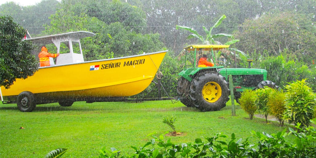 pulling the señor magoo out for a trip during rainy season