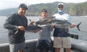 group of guys catches yellowfin tuna while on vacation in panama