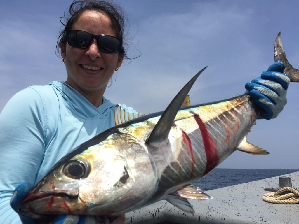 nice yellow fin tuna women caught while fishing in panama