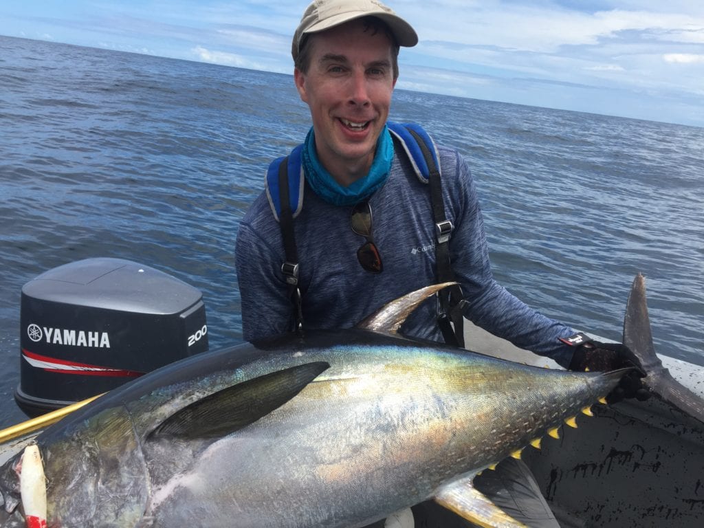 decent sized yellowfin tuna caught near hannibal banks fighting gear aftco