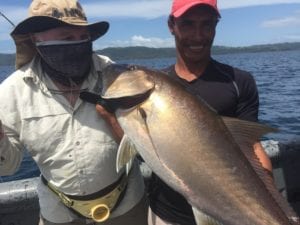 Captain miguel with guest and a amberjack caught fishing hannibal banks