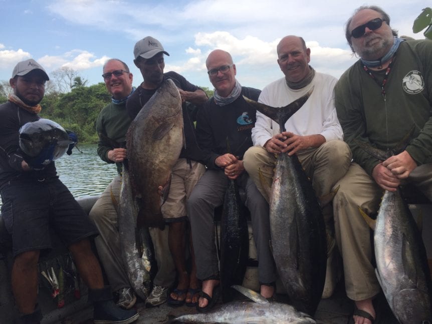 group shot of the catch that day while fishing with el rio negro fishing lodge in panama