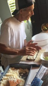 chef making sure the sushi rolls come out perfectly at el rio negro sport fishing lodge in panama