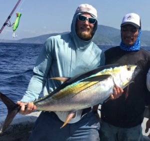 corey morris with tuna caught on trip fishing in panama near Cebaco Island