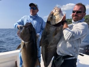 freddy and brian two friends catch nice dual amberjack fish while fishing in panama