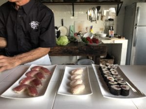 sushi rolls made at el rio negro sport fishing lodge